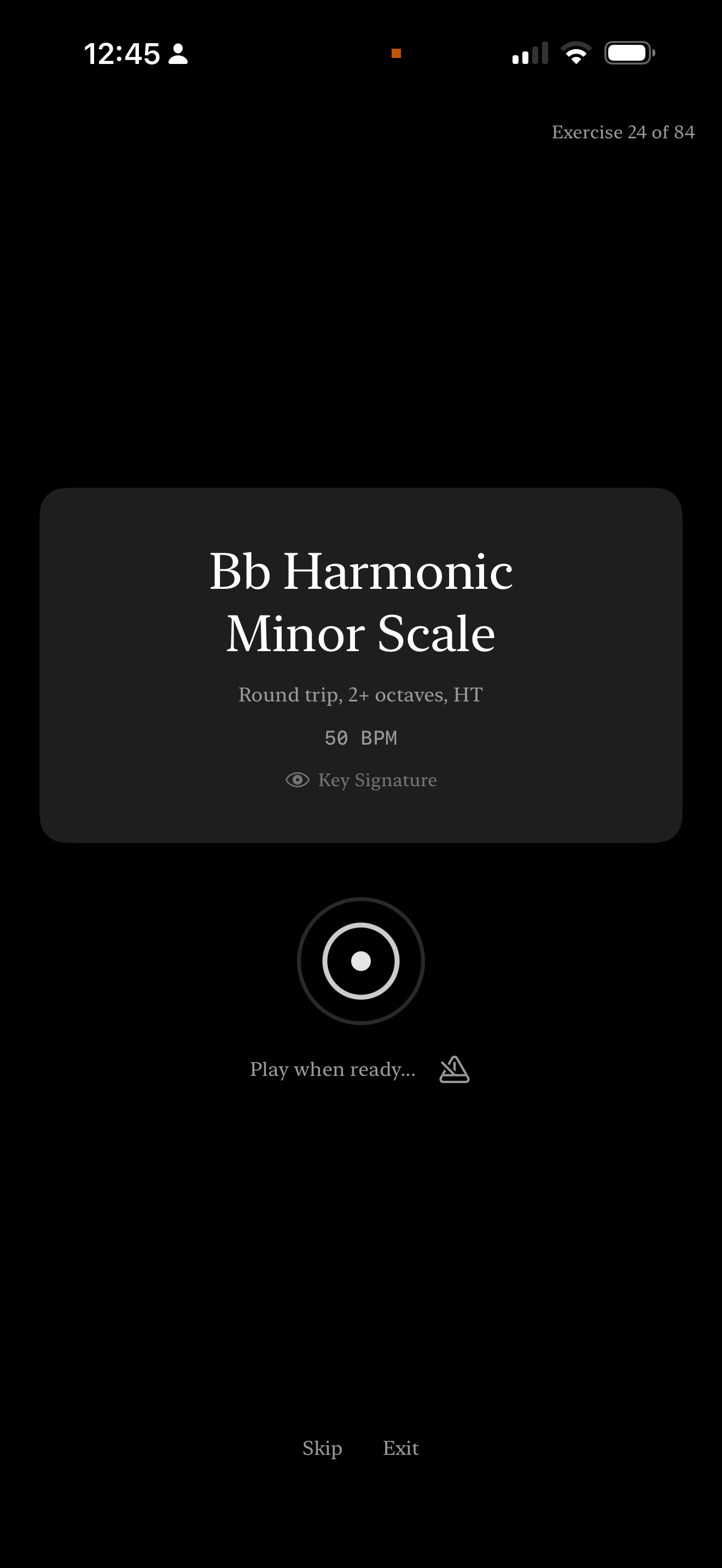 Exercise identified - Bb Harmonic Minor Scale